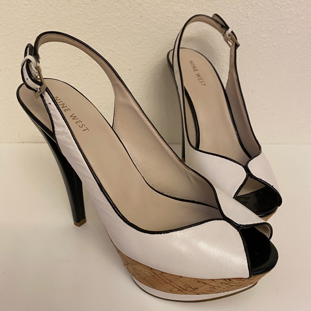 Vintage inspired White and Black Slingback Heel